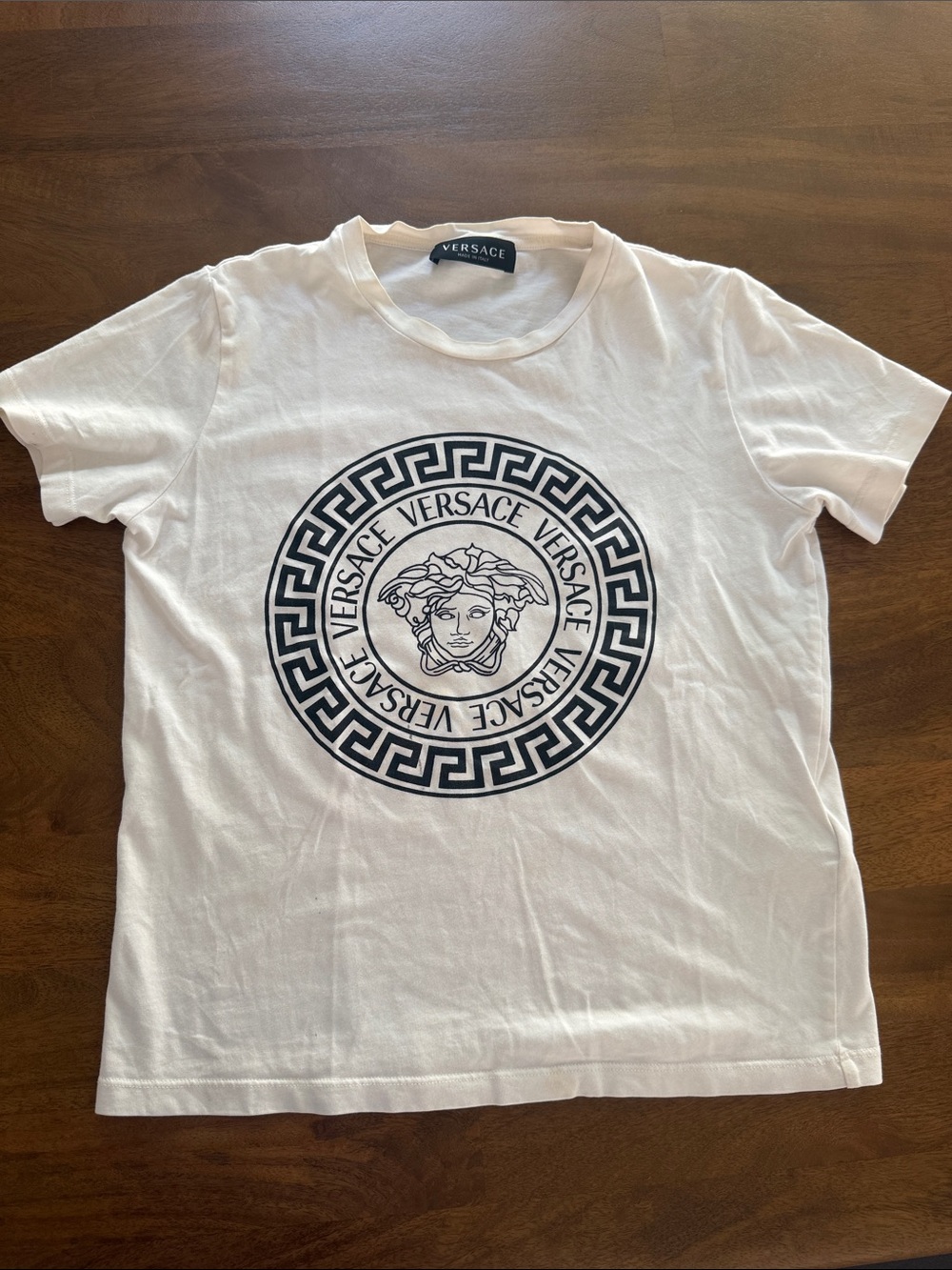 Versace White Men’s Medusa Logo Cotton Tee with Black Print